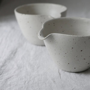 simple white small speckled pouring bowl