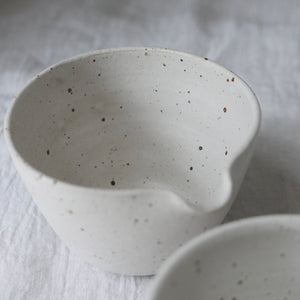 simple white small speckled pouring bowl