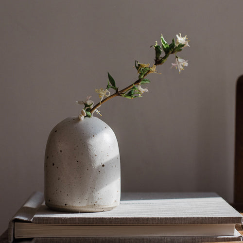 handmade bud vase white flecked clay